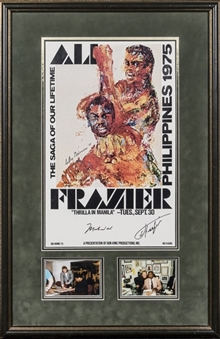 Muhammad Ali & Joe Frazier Dual Signed "Thrilla In Manilla" Fight Poster In 24 x 36 Framed Display (PSA/DNA)